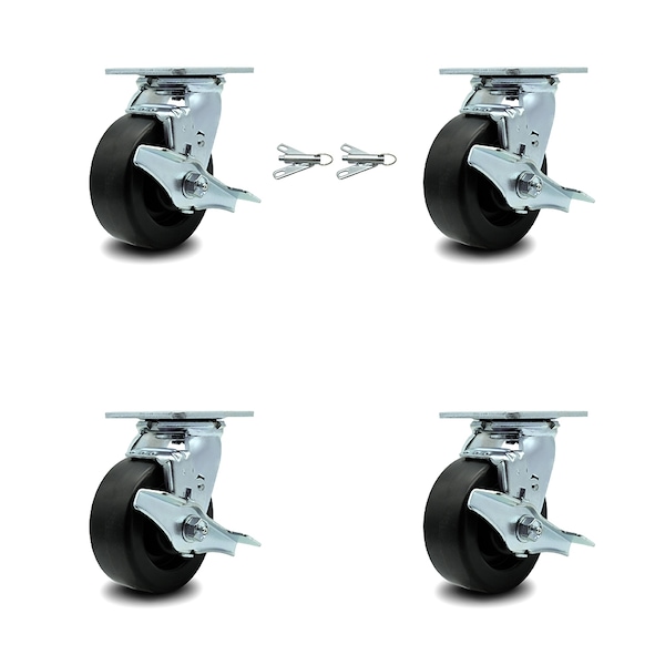 Service Caster 5 Inch Polyolefin Caster Set with Ball Bearings 4 Brake 2 Swivel Lock SCC SCC-30CS520-POB-TLB-BSL-2-TLB-2 - main